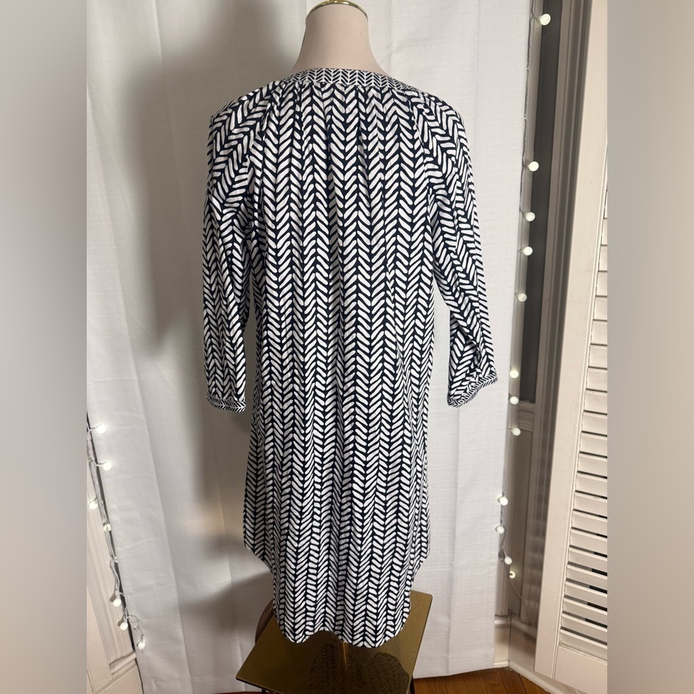Hatley Black White Cotton Tunic Dress Coverup L Large Boho Print 3/4 Sleeve - Picture 8 of 9
